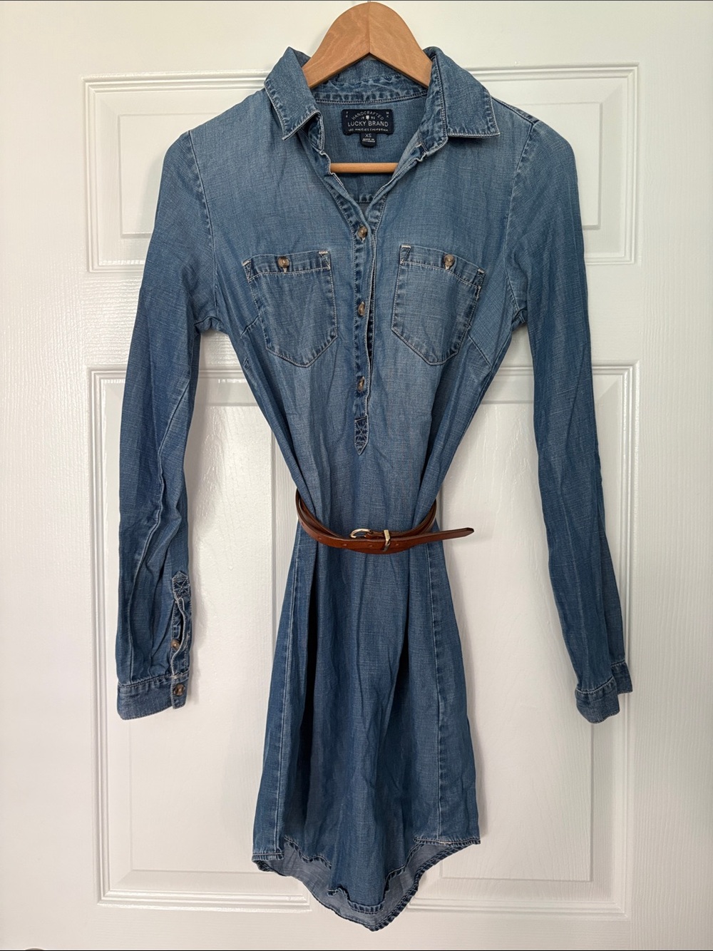 Lucky Brand Long Sleeve Button Down Blue Denim Shift Dress - Size XS